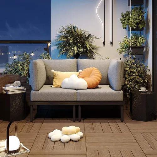 Miniatura 3 de Sundale Outdoor Juego de 2 muebles de metal para patio, sofá seccional para exteriores con cojín de olefina de 6 pulgadas, modernos
