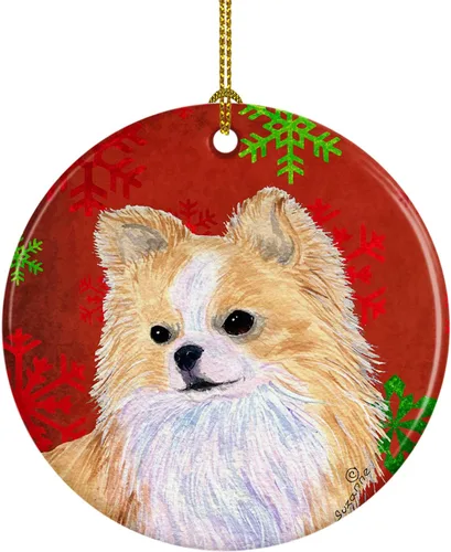 Miniatura 68 de Caroline's Treasures Bulldog English - Copos de nieve rojos y verdes, adorno de cerámica de Navidad, decoración colgante para el hogar, Navidad