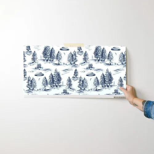 Miniatura 7 de Despegar y pegar papel pintado Swatch - UFO Toile Alien pequeña escala azul blanco espacio caprichoso papel pintado personalizado extraíble por