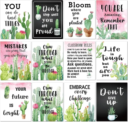 Sepamoon 12 pósteres motivacionales para decoración de aula, carteles de granja, carteles inspiradores de arte de pared, tablón de anuncios,