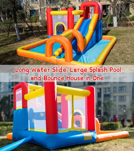 Miniatura 3 de Baralir Parque acuático inflable con tobogán acuático largo y piscina grande para 5 niños, diversión infinita de saltos, deslizamientos, escalada