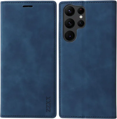 Miniatura 17 de ZZXX Funda tipo cartera para Samsung Galaxy S22 Ultra con bloqueo RFID, ranura para tarjetas, función atril, magnética, de piel suave, para Samsung