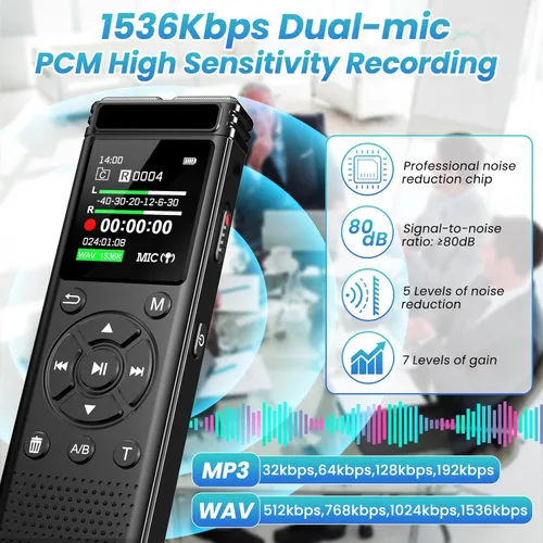Miniatura 2 de Grabadora de voz digital de 136 GB con reproducción, dispositivo de grabación de audio de 9000 horas, grabadora activada por voz con reducción