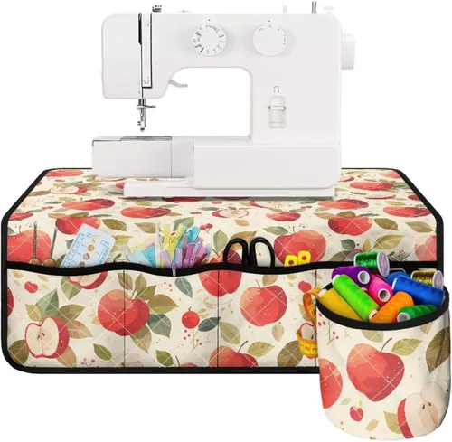 Miniatura 2 de Alfombrilla para máquina de coser con estampado de manzanas rojas para mesa con bolsillos, resistente al polvo, compatible con máquina de coser