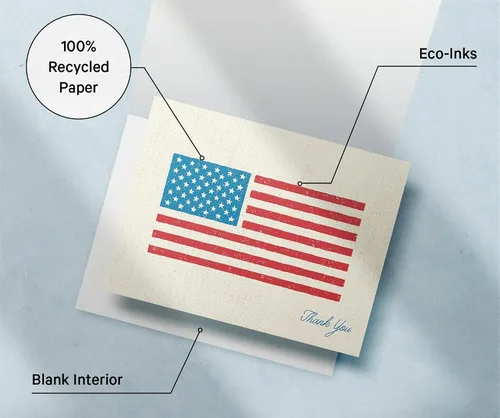Miniatura 6 de Twigs Paper - Tarjetas de agradecimiento con la bandera estadounidense, tarjetas patrióticas estacionarias en blanco con sobres, tarjeta