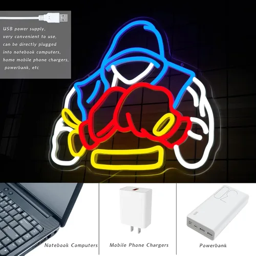 Miniatura 4 de Letrero de neón de boxeador, regalos de boxeo para hombres, luz LED de neón regulable para salas de deportes, decoración de gimnasio y cueva