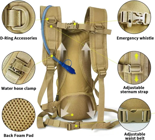 Miniatura 5 de SMONT Mochila táctica Molle de hidratación de agua para correr, ligera con vejiga de agua de 2.5 L para hombres que caminan