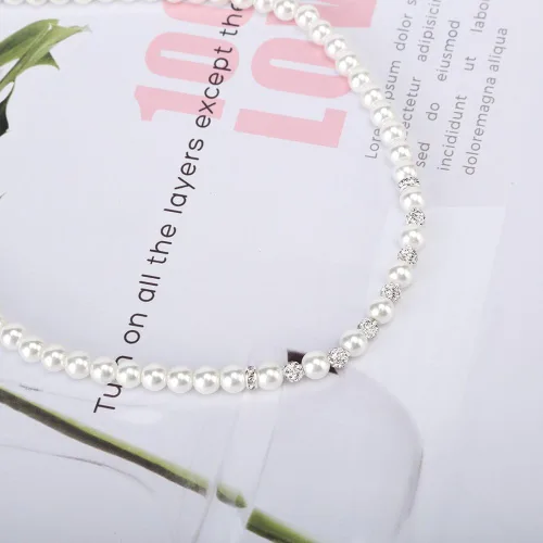 Miniatura 5 de Collar de perlas de imitación de cristal de imitación de cristal blanco de 14.5 pulgadas de 0.236 in, pulsera de pendientes, cuentas de arcilla