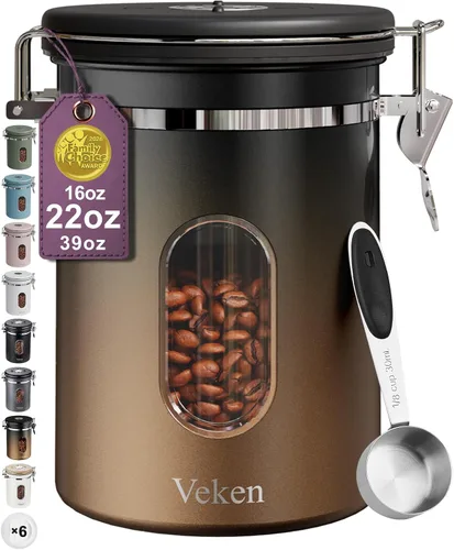 Miniatura 12 de Veken Recipiente de café con ventana, recipiente hermético de almacenamiento de alimentos de cocina de acero inoxidable con tapas, rastreador