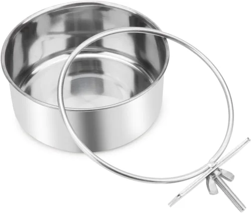 Miniatura 4 de Tazón de agua para alimentos para mascotas con soporte de abrazadera, comedero colgante de acero inoxidable para perro, pájaro, loro, gato, conejo 1