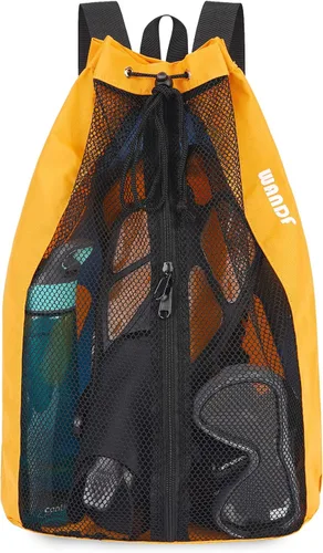 Miniatura 16 de WANDF Bolsa de Natación Mochila de Malla con Cordón Mochila de Playa para Natación, Gimnasio y Equipo de Entrenamiento Verde Fluorescente