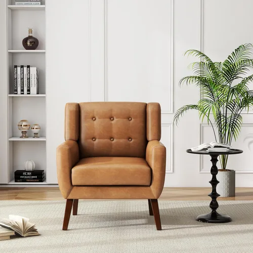 Miniatura 29 de Silla decorativa de piel sintética, moderna silla tapizada para sala de estar, cómodos asientos individuales con botones, asiento de lectura Negro