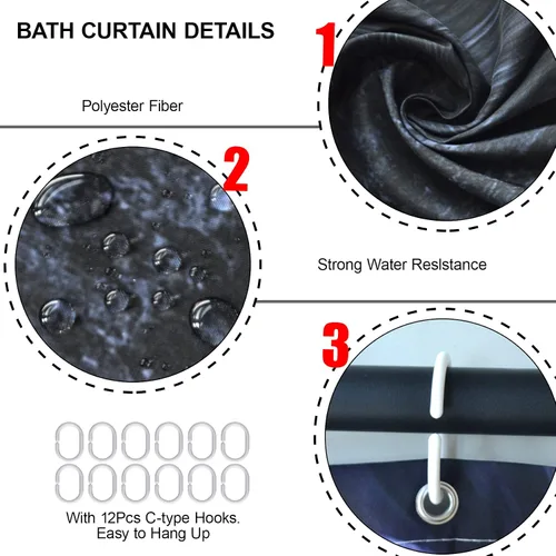 Miniatura 8 de 4 piezas de juego de cortinas de ducha negras con tapetes antideslizantes, cubierta para la tapa del inodoro y alfombrilla de baño, juego de Negro