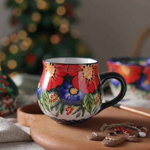 Miniatura 4 de ALMA Tazas de café de cerámica de 12 oz/12.8 fl oz, taza de café única para mujeres, aptas para horno de microondas, flores de la selva