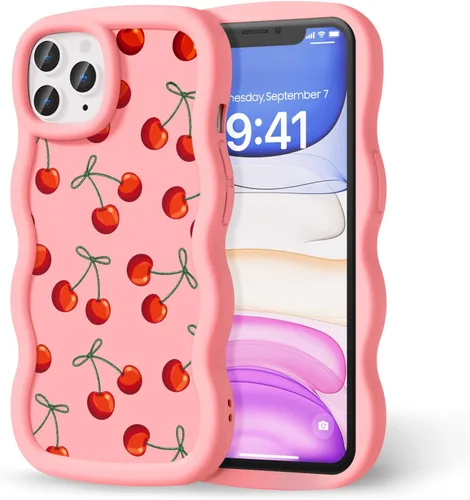 Miniatura 247 de Compatible con iPhone SE/8/7 Funda para Mujeres y Niñas, Marco Ondulado Rizado con Patrón Lindo, Estética Delgada Suave Silicona TPU Parachoques