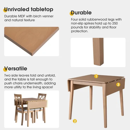 Miniatura 5 de Merax Farmhouse - Juego de comedor multifuncional de madera de 3 piezas, mesa extensible de 45.6 pulgadas con hoja caída, 2 sillas tapizadas
