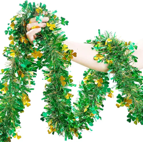 Miniatura 12 de Decoraciones de guirnalda del 4 de julio, decoración patriótica de oropel con purpurina de 50 pies para árbol, coche, carrito de golf, desfile