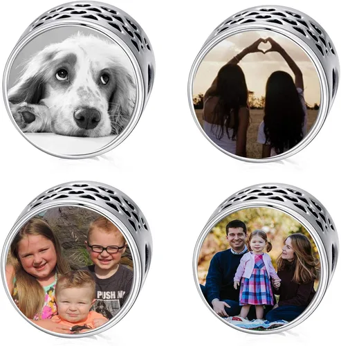Miniatura 2 de PEIMKO Dijes personalizados de loto, girasol, margarita, mal de ojo, cuentas de plata de ley, cuentas de foto de flor de serpiente, collar de regalo