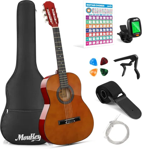 Miniatura 16 de Moukey Guitarra acústica de 30 pulgadas para principiantes, niños y jóvenes, 1/4 tamaño Dreadnought Guitarra Acustica Kit con póster de acordes