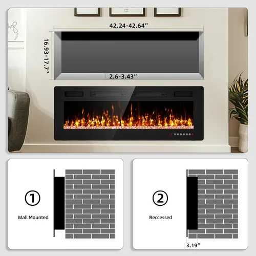 Miniatura 6 de Chimenea eléctrica de 50" empotrada y montada en la pared con control remoto, pantalla táctil