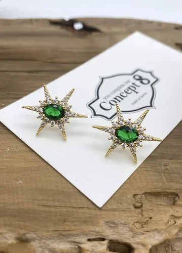 Miniatura 2 de Concept8 colored glass 18K gold plated 925 silver post earrings made in korea