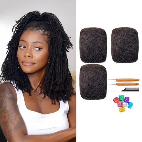 Miniatura 32 de Extensiones de cabello humano Loc de 0.2 cm de ancho, 4 pulgadas, 30 hebras, negro natural 100% completamente hechas a mano, extensiones