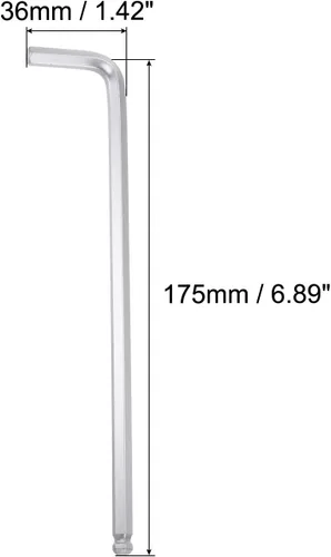 Miniatura 2 de uxcell Llave hexagonal de extremo de bola de 1/4", herramienta de reparación de brazo largo en forma de L 40Cr, SAE 2 piezas