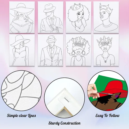 Miniatura 4 de Paquete de 8 lienzos predibujados para pintar para adultos, suministros para fiestas de pintar y beber, juego de pintura en lienzo para artistas
