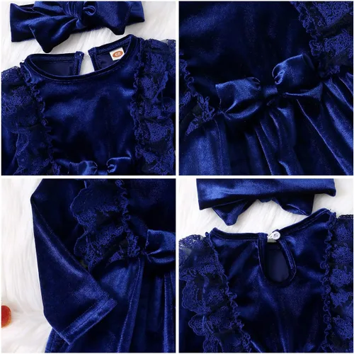 Miniatura 6 de ODIZLI Vestido de terciopelo para niñas pequeñas, manga larga, volantes, ropa de otoño e invierno