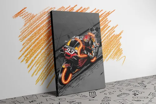Miniatura 3 de Sorventina Pintura en Estilo Neón Naranja #93 RC213V Bicicletas de Carrera en Arte de Pared - Lienzo Envuelto de 16x24, Sin LED, Decoración Ideal