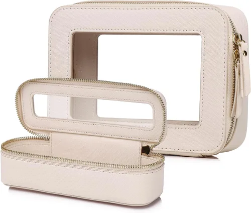 Miniatura 36 de Pinkmik Pequeña bolsa de maquillaje transparente, mini estuche para cosméticos, bolsa de aseo impermeable con cremallera, organizador de bolsos