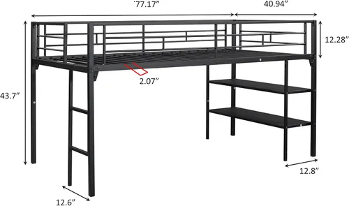 Miniatura 2 de Cama baja de metal individual con estantes de almacenamiento y escalera, litera flotante para niños, ahorro de espacio, no necesita somier, fácil