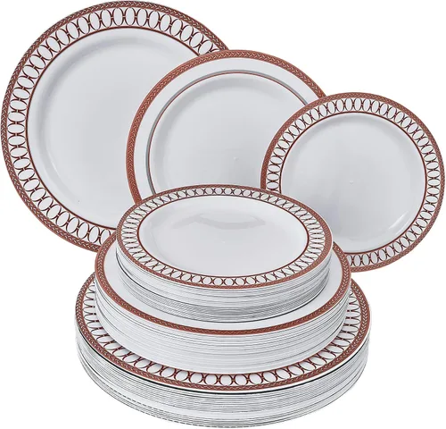 Miniatura 10 de Silver Spoons Juego de vajilla desechable Platos de plástico resistente Elegante aspecto fino de porcelana Incluye: 20 platos llanos, 20