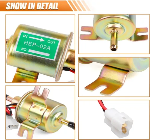 Miniatura 3 de Bomba de combustible eléctrica en línea HEP-02A dorada de 12 V - Bomba de transferencia de gasolina/diésel de baja presión para motor de carburador