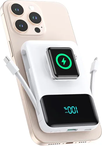 Miniatura 9 de Cargador portátil magnético para iPhone con cable incorporado, banco de energía inalámbrico de 10800mAh para Magsafe, esencial de viaje, paquete