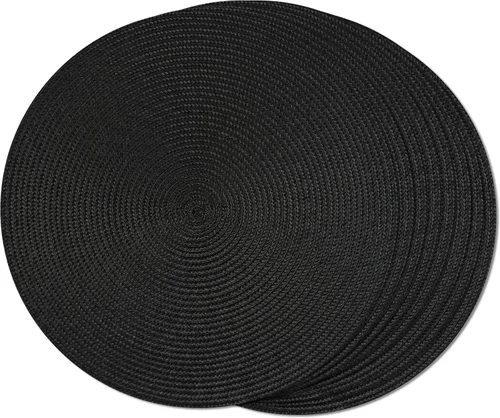 FunWheat Juego de 8 manteles individuales redondos trenzados para mesa de comedor, tejidos, lavables, antideslizantes, 15 pulgadas (negro, 8 piezas)