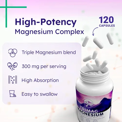 Miniatura 2 de Complejo triple de magnesio – 300 mg por porción – glicinato, taurato, malato – quelado, suave para el estómago – Etiqueta limpia – Hecho en Estados