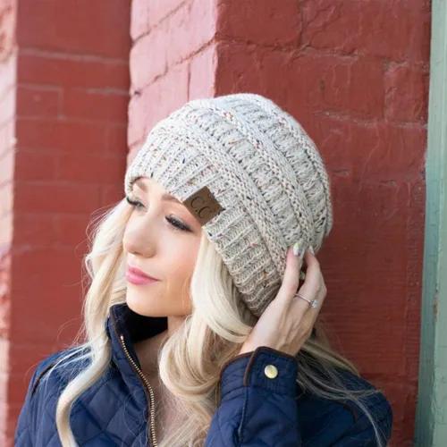 Miniatura 5 de Funky Junque Gorros de mujer con confeti de punto trenzado de ganchillo Skullies Tobogan grueso suave cálido invierno sombrero de moda