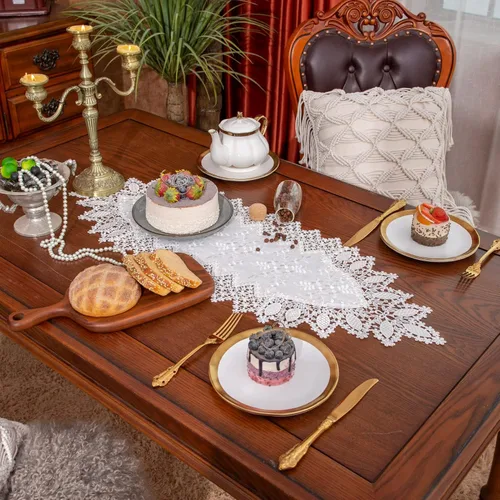 SUTAVIA Camino de mesa de tela de algodón con bordado floral de encaje exquisito, bufanda de tocador, cubierta de piano, decoración de mesa vintage,