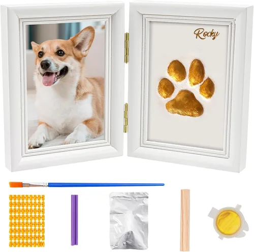 Miniatura 8 de Avont Kit de impresión de patas con marco de fotos y arcilla de impresión, recuerdo de impresión de huellas de patas para perros y gatos, exhibición