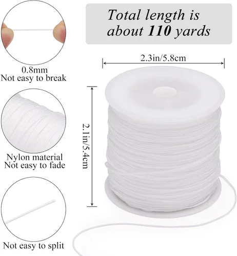 Miniatura 2 de Cordón de nailon blanco de 110 yardas de 0.031 in, cuerda de campanilla de viento para hacer pulseras, collares, joyas, cuerda de nailon satinado