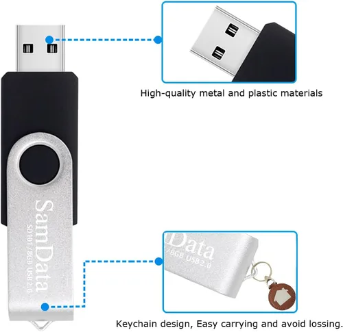 Miniatura 3 de SamData Unidades flash USB de 8 GB, 1 paquete de unidades de pulgar USB 2.0 de 8 GB, memoria USB con indicador LED (negro, 1 unidad)