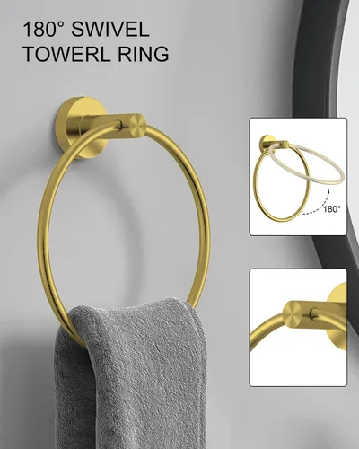 Miniatura 5 de Juego de accesorios de baño de 5 piezas de acero inoxidable SUS 304 de oro cepillado de 26 pulgadas, juego de toallero de baño, conjunto