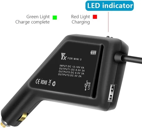 Miniatura 3 de [Piezas de drones] Cargador de coche 3 en 1 para DJI Mavic Mini 3/3 Pro Hub de carga de batería inteligente Conector de coche Adaptador USB Multi 2