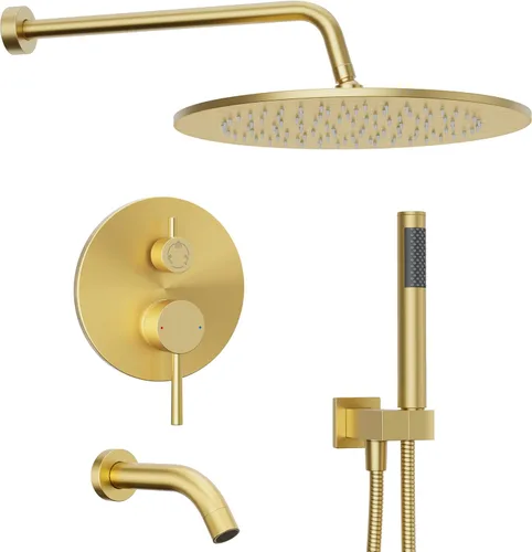 Miniatura 8 de Gabrylly Brushed Gold Shower System with Rough-in Valve, 10 Inch Wall Mounted High Pressure Rainfall Shower Head with Handheld Combo, Luxury All