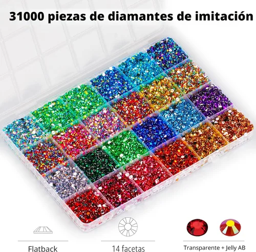 Miniatura 3 de 31000 piezas de diamantes de imitación para hacer brillar, kit de 3 mm de diamantes de imitación con parte trasera plana para manualidades, ropa