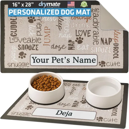 Miniatura 9 de Drymate Mantel individual personalizado para tazón de mascotas, tapete personalizado de alimentación de alimentos para perros y gatos, tela Lino