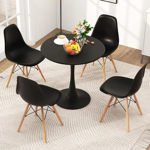 Miniatura 9 de Tangkula Juego de mesa de comedor redonda para 4, juego de mesa de cocina con asiento acolchado y patas de madera maciza, mesa de cocina redonda