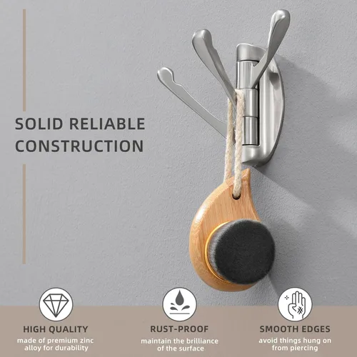 Miniatura 3 de Angle Simple Gancho para toallas de baño, gancho giratorio plegable de metal, colgador de bata para pared, níquel cepillado