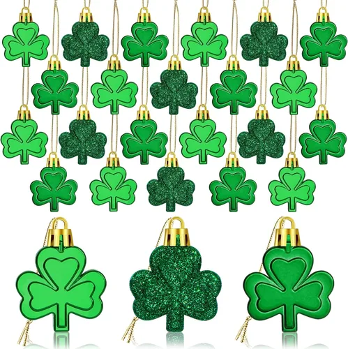 Miniatura 8 de JULMELON Decoraciones del día de San Patricio, 20 adornos de trébol, bolas de trébol de buena suerte para árbol y fiesta